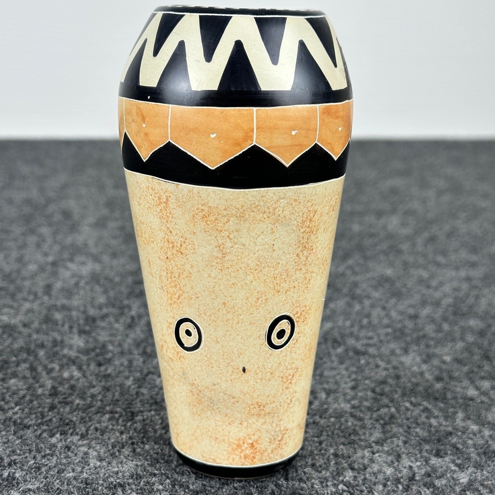 Southwestern Hand Painted Gecko Ceramic Vase Set 2pc Tribal Geometric Pattern - Picture 12 of 14